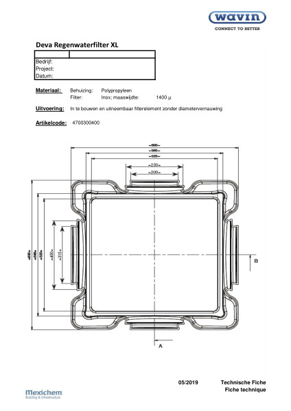 Technische fiche / Fiche technique Deva Regenwaterfilter XL / Filtre à eaux pluviales Deva XL