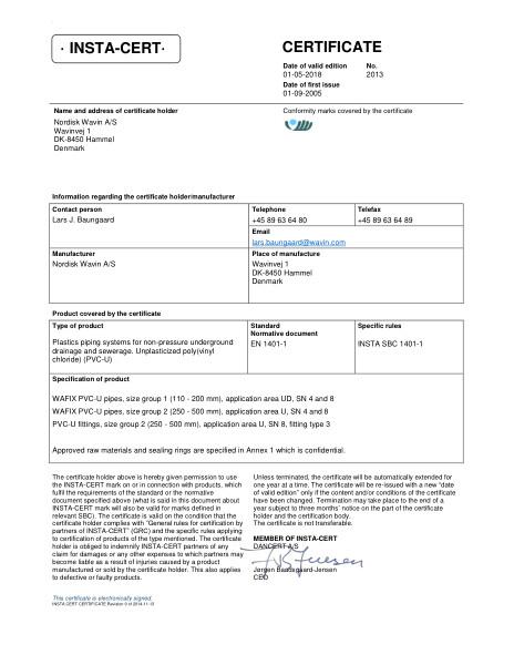 Godkendelse - No. 2013 - uPVC afløbsrør og fittings