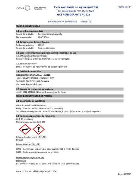 FDS - Gás refrigerante R-152a