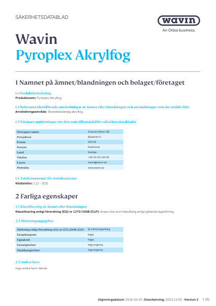 Säkerhetsdatablad Pyroplex Akrylfog