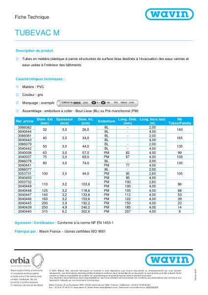 Fiche technique - Tubevac M