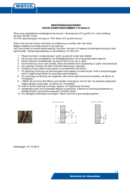 Monteringsanvisning Sandfangskummer