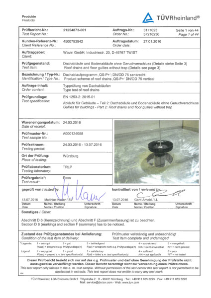 TÜV QuickStream Metal Outlet Declaration of Conformity - 21254873-001