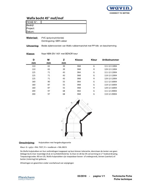 PVC bocht 45°MM -Coude 45°FF