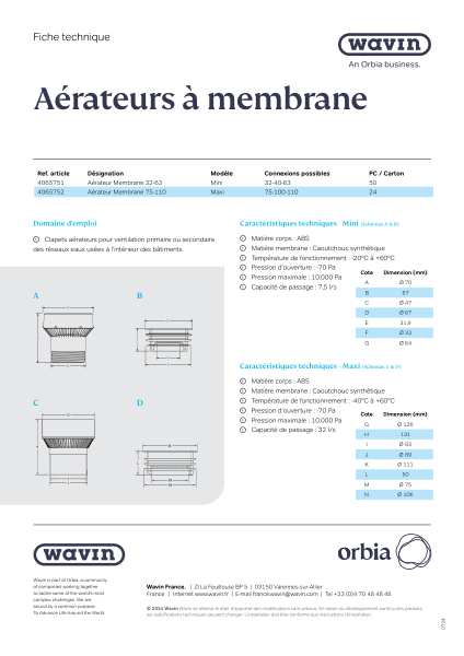 Fiche Technique - Aerateur a membrane Wavin