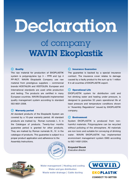 Garantivilkår Wavin Ekoplastik