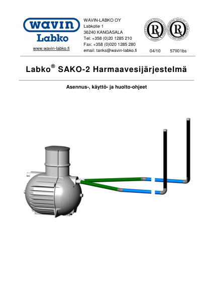 Asennus-, käyttö- ja huolto-ohje - Labko SAKO-2 Harmaavesijärjestelmä