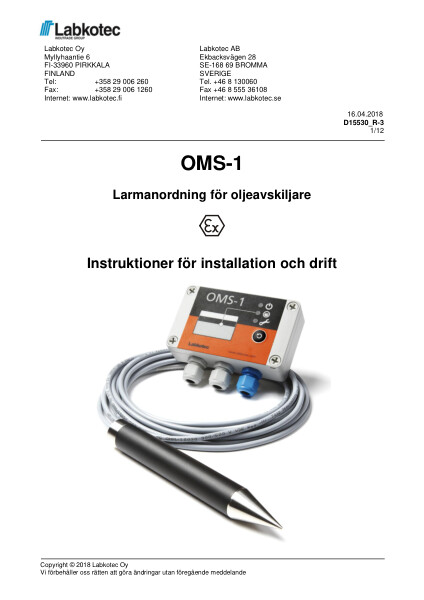 Larmanordning för oljeavskiljare OMS-1 Installationsanvisning