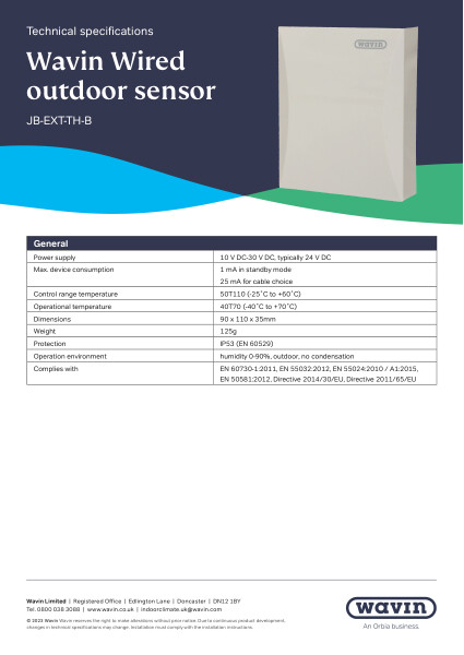 Wavin Sentio Wired Outdoor Sensor Data Sheet