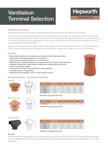 Data Sheet - Ventilation Terminal Selection