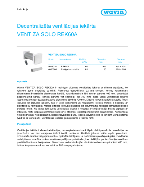 VENTIZA SOLO REK60A