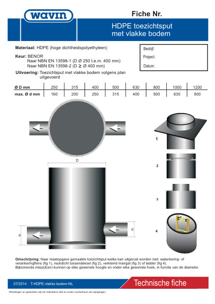 Technische fiche HDPE toezichtsput met vlakke bodem 