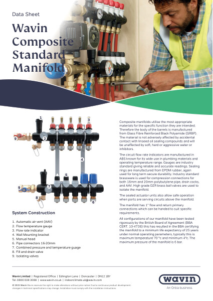 Wavin Comfia Composite Manifold Data Sheet