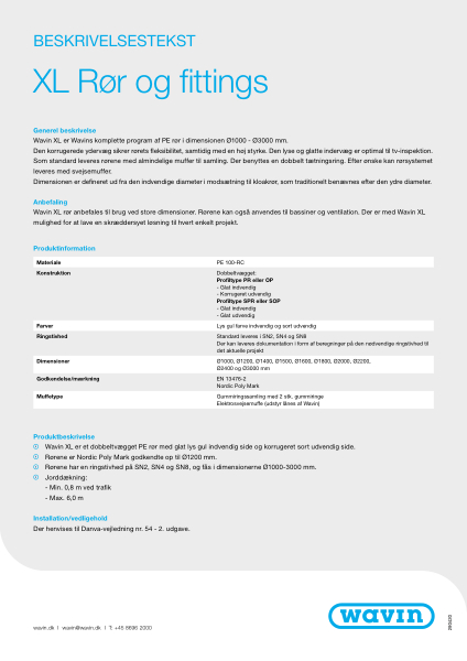 Beskrivelsestekst - Wavin XL og fittings