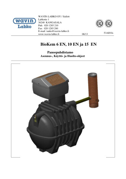Asennus-, käyttö- ja huolto-ohje - BioKem 6 EN, 10 EN ja 15 EN