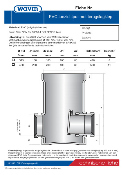 Technische fiche PVC terugslagput / Fiche technique chambre anti retour