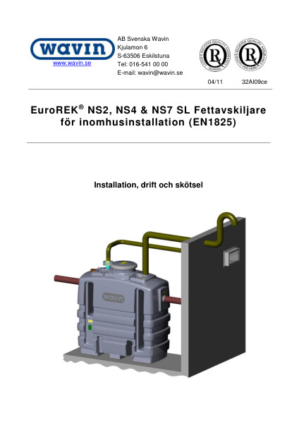 EuroREK NS2, NS4 og NS7 SL Fettutskillere for installsjon innendørs (EN1825)