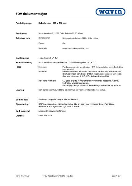 Wavin FDV Kabelkum 1310x610 mm