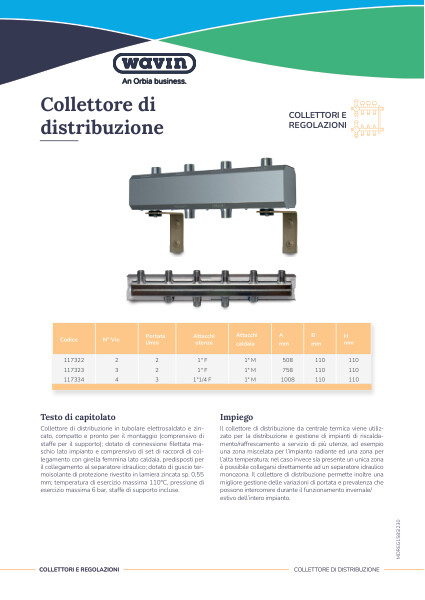 Scheda tecnica collettore di distribuzione