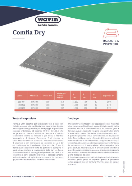 Scheda tecnica Comfia Dry