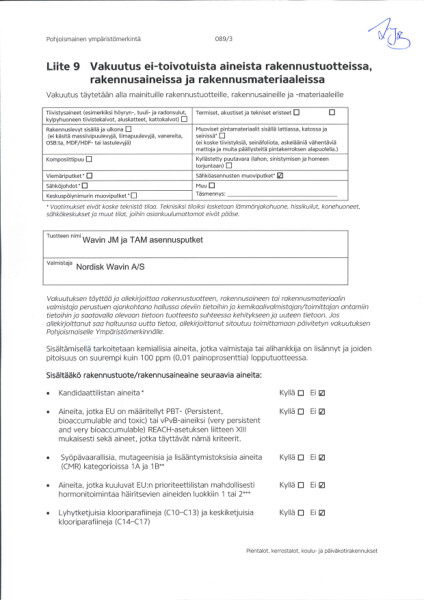 Pohjoismainen ympäristömerkintä - Wavin JM ja TAM asennusputket