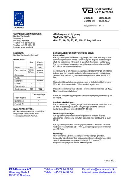 Godkendelse - No. VA 2.14/20662 – Wavin SiTech+