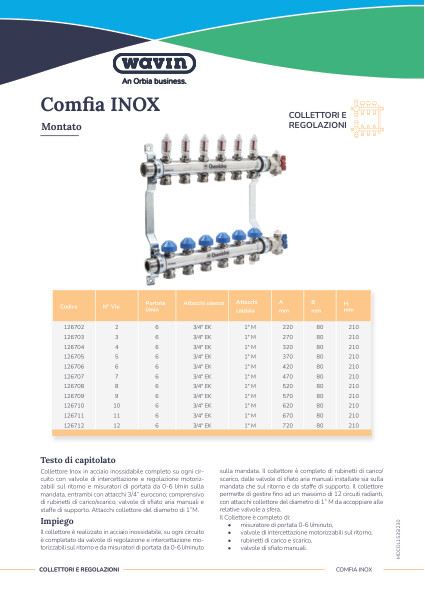 Scheda tecnica Comfia INOX