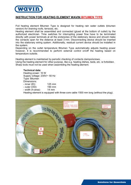 Plaatsingsvoorschrift Heating element wavin Bitumen type (Engels) / Instructions d'installation Elément chauffant wavin Type Bitume (Anglais)