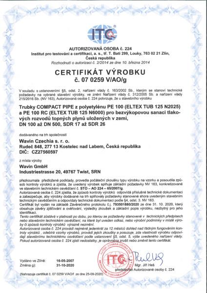 Certifikát Compact Pipe - tlakové rozvody plyn 