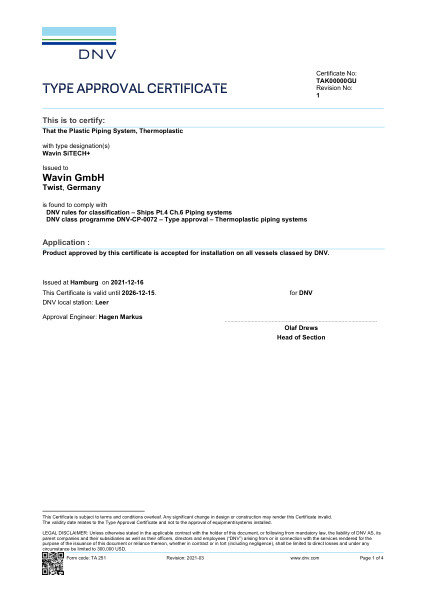 Certificato DNV-GL Wavin SiTech+