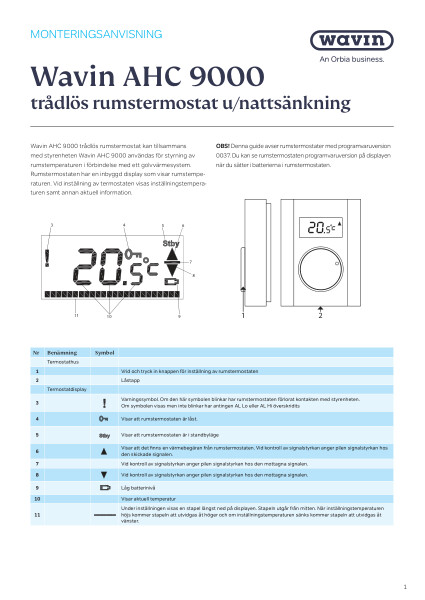 Wavin AHC 9000 trådlös rumstermostat