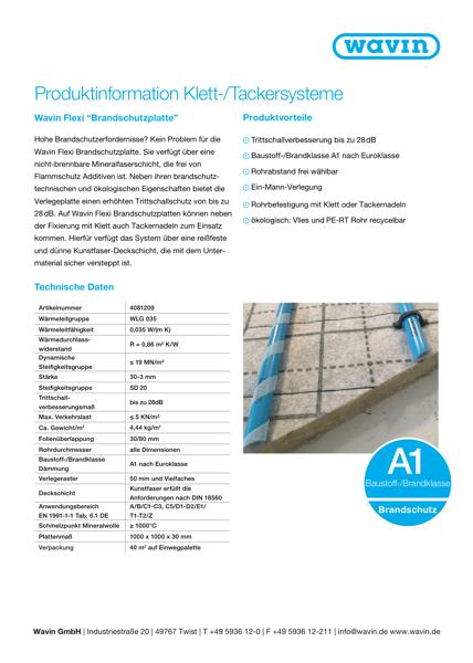 Wavin Klettsystem Brandschutzplatte Datenblatt