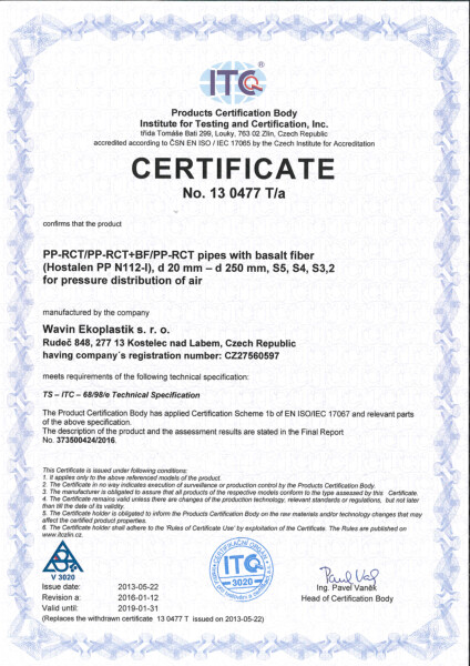 Certificato ITC Tubi Fiber Basalt Plus - Basalt Clima per aria compressa