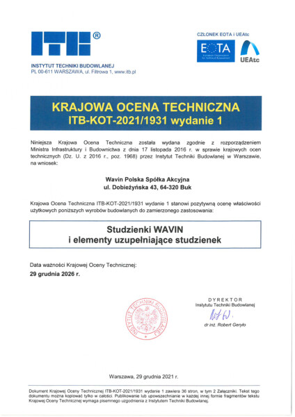 KOT ITB-KOT-2021/1931 wyd.1, Studzienki Wavin i elementy uzupełniające 