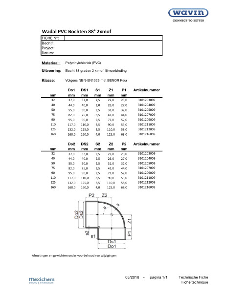 Wadal PVC Bochten 88° 2x mof