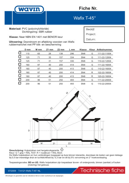 Technische fiche / Fiche technique PVC Wafix T 45°