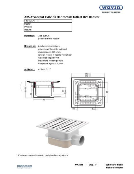 ABS Afvoerput 150x150 Horizontale uitlaat RVS rooster