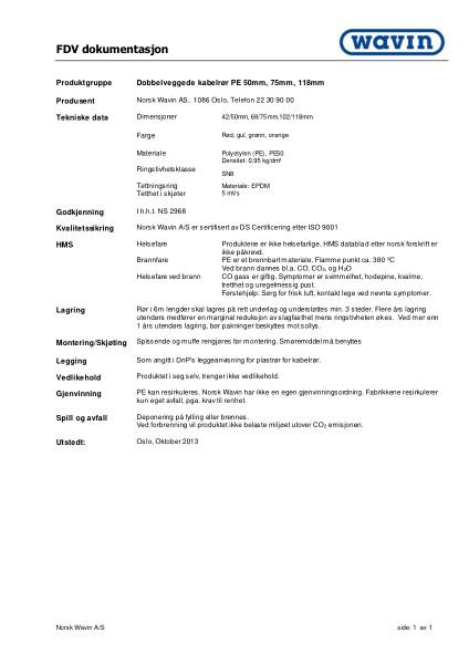 FDV Wavin DV rør 50, 75, 118 mm