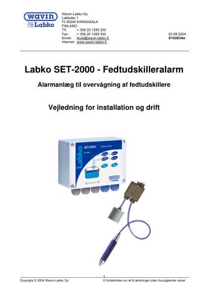 Labko SET-2000 - Fedtudskilleralarm