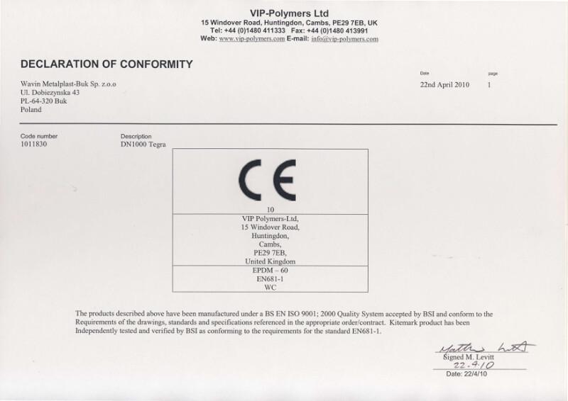 Deklaracja Zgodności CE 22 04 2010 Uszczelka do rury trzonowej