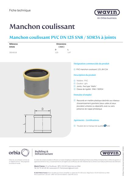 Fiche technique Manchon coulissant - 3024518