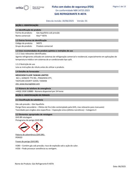  FDS - Gás refrigerante R-407A