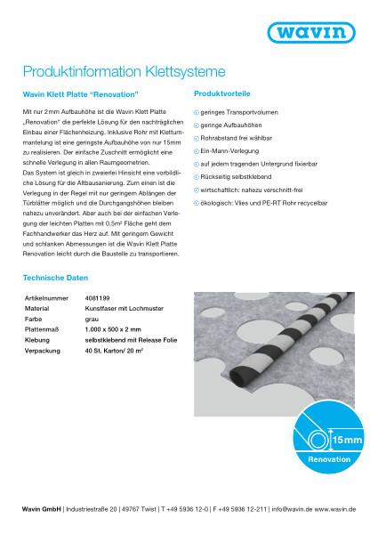 Produktinformation Wavin Klett Platte “Renovation”