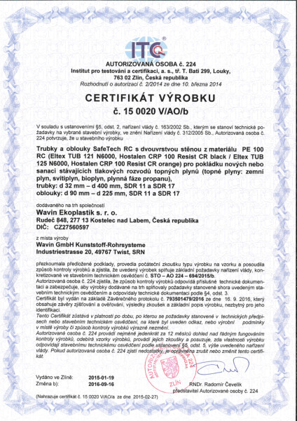 Certifikát SafeTech RC - plyn 