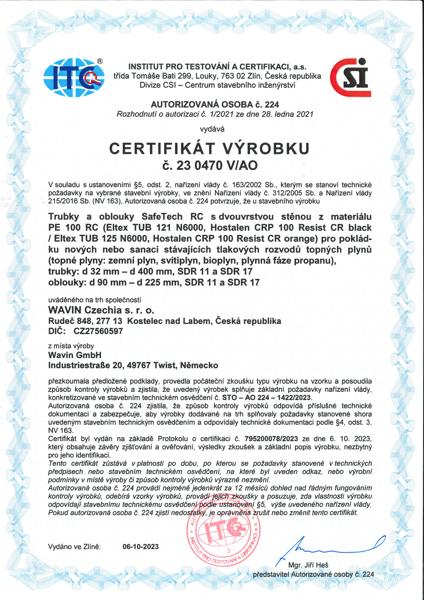 Certifikát SafeTech RC - plyn 