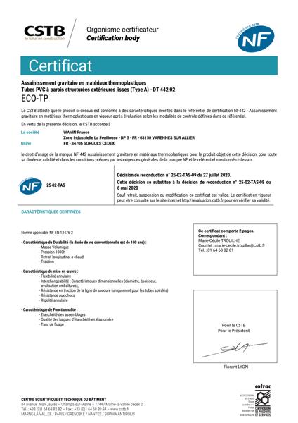 CERTIFICAT CSTB - ECO-TP - SORGUES