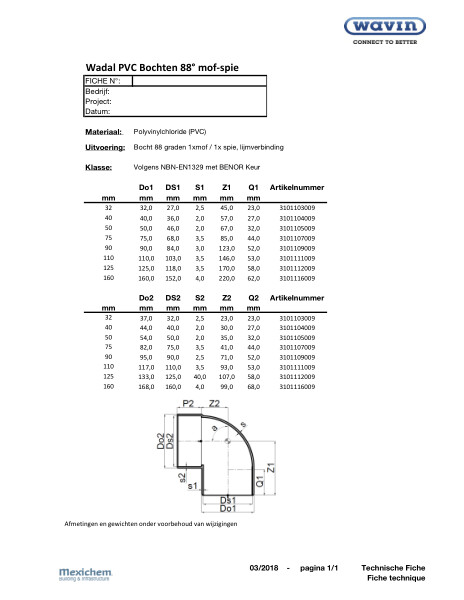 Wadal PVC Bochten 88° mof/spie