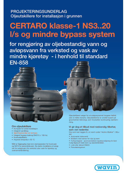 Datablad Certaro klasse-1 NS3_20 l/s og mindre bypass-system