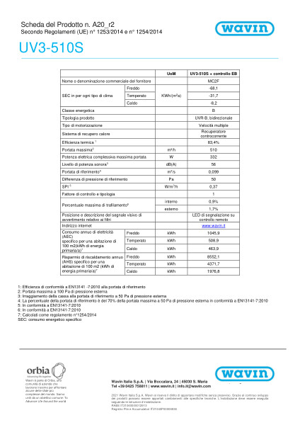 140012 Scheda prodotto UV3 510S