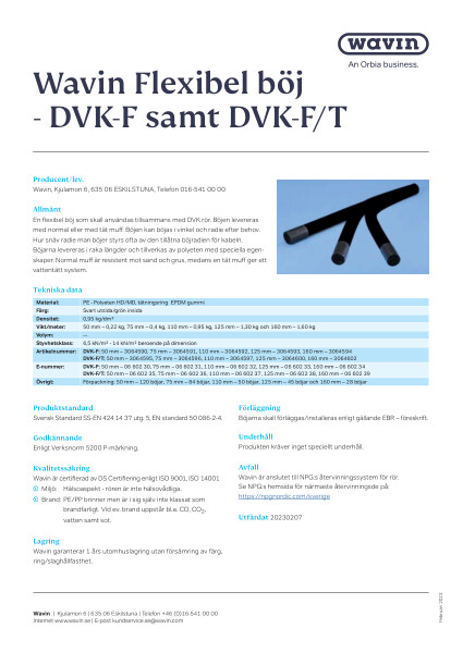 Wavin Kabelrör Flexböj DVK-F DVK-F-T